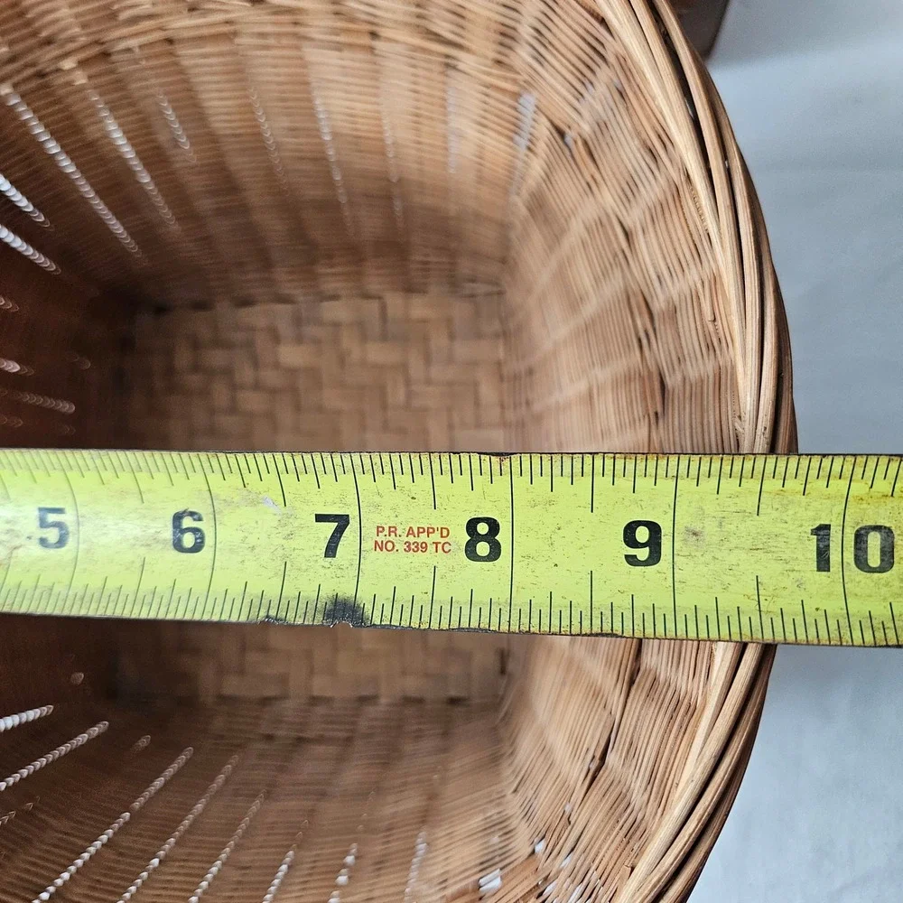 Vintage Woven Bamboo Rattan Basket Tapered Round Top Square Base Boho Decor 10in